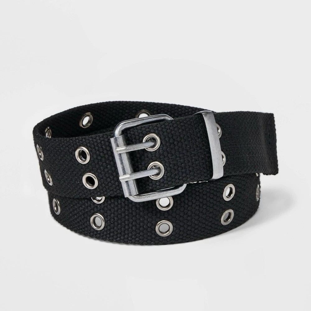 2 Art Class Kids Black Canvas Grommet Belt Size Large Adjustable Metal Buckle